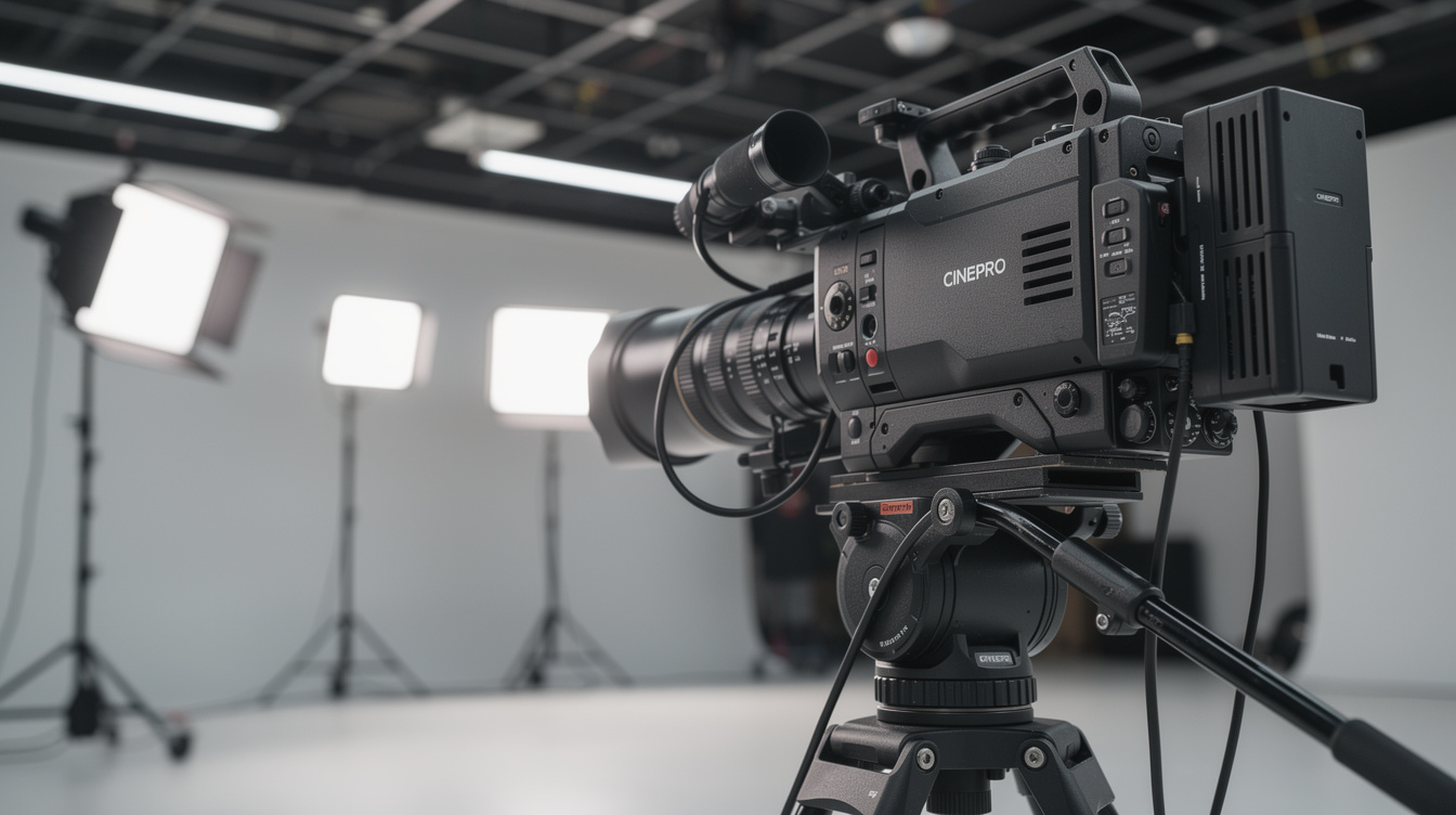 Professional cinema camera mounted on a studio rig
